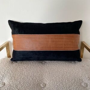 KRAVET black hair on hide with leather trim, 19x11 Chic Black and Brown Pillow